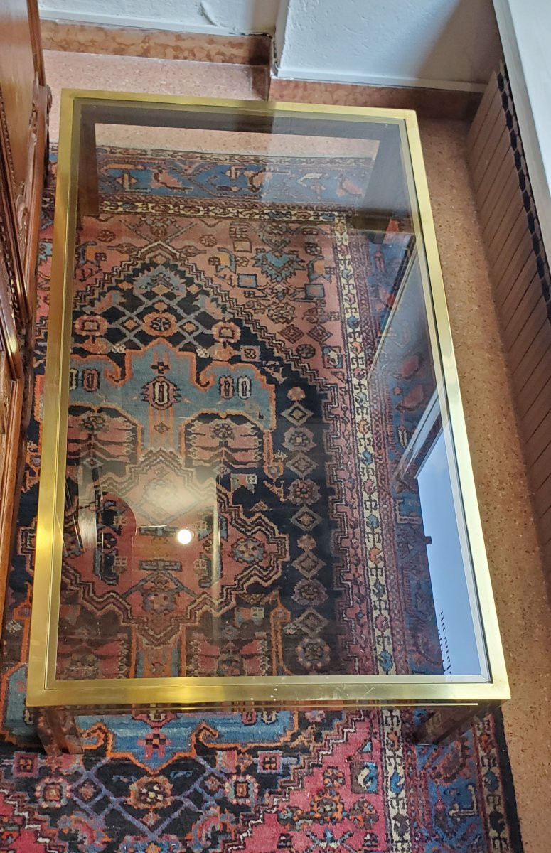 Tavolino da salotto in ottone anni 1970 manifattura Italiana ,130cm x 75 cm-photo-1