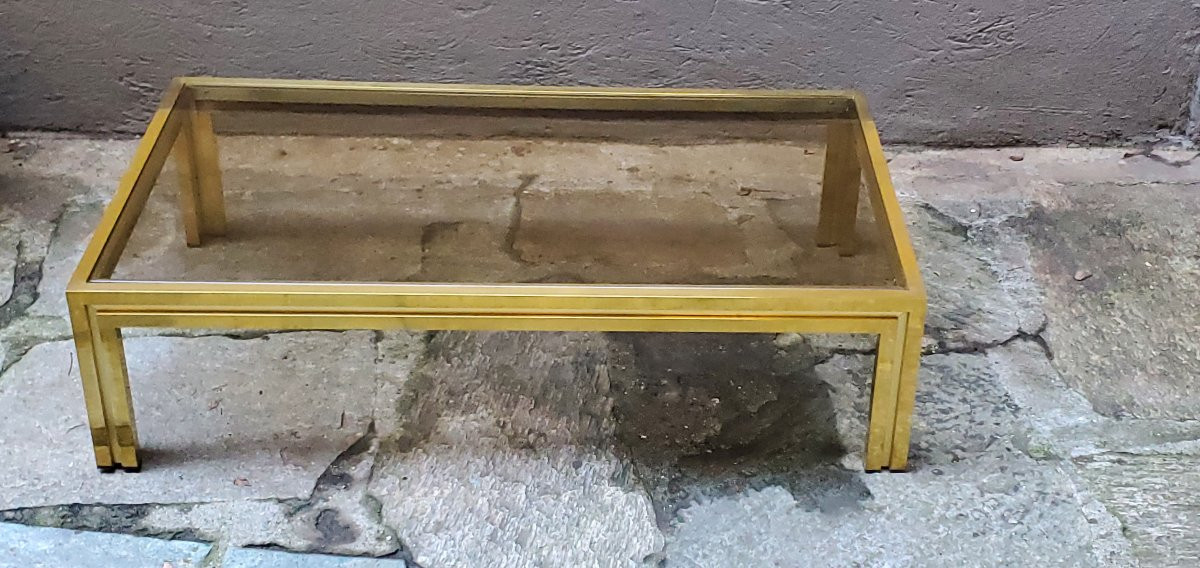 Tavolino da salotto in ottone anni 1970 manifattura Italiana ,130cm x 75 cm-photo-2