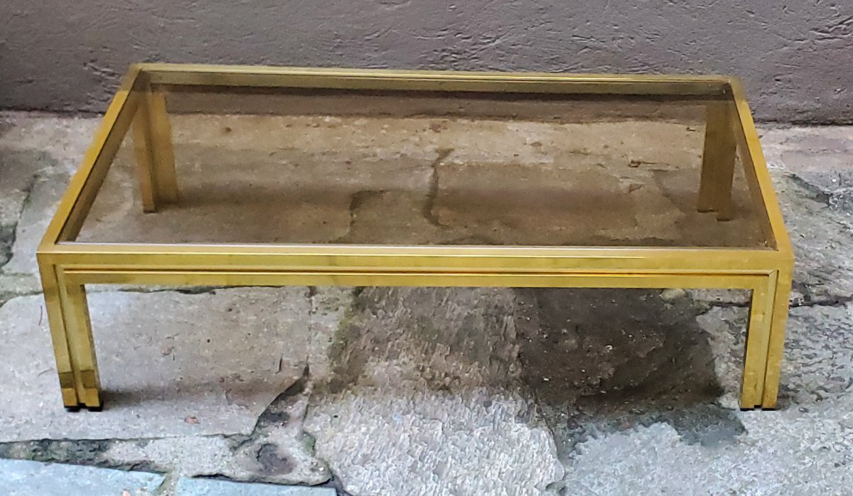 Tavolino da salotto in ottone anni 1970 manifattura Italiana ,130cm x 75 cm-photo-3