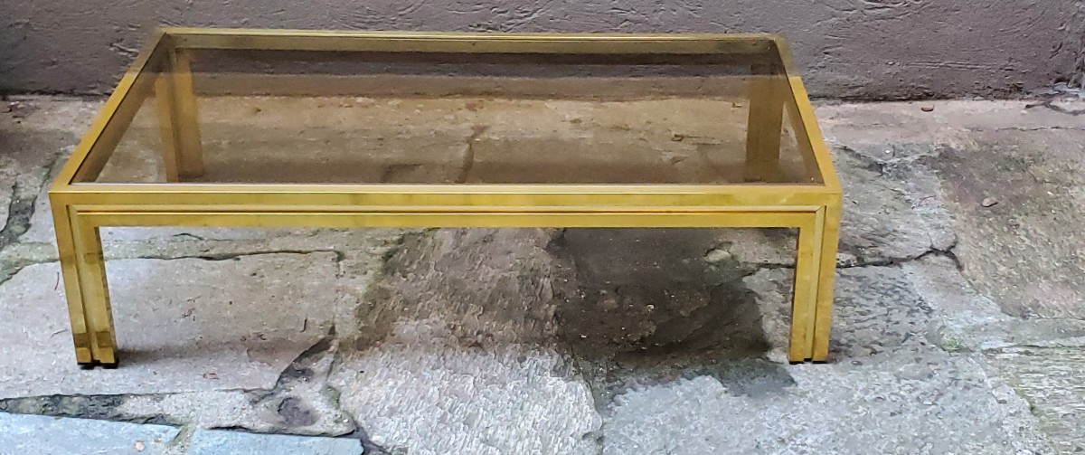 Tavolino da salotto in ottone anni 1970 manifattura Italiana ,130cm x 75 cm