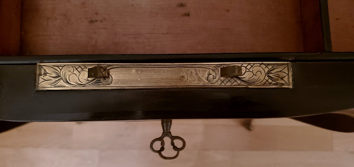 Antico Tavolino Napoleone III  ,in Ebano , palissandro , intarsi in ottone cesellato madreperla-photo-4