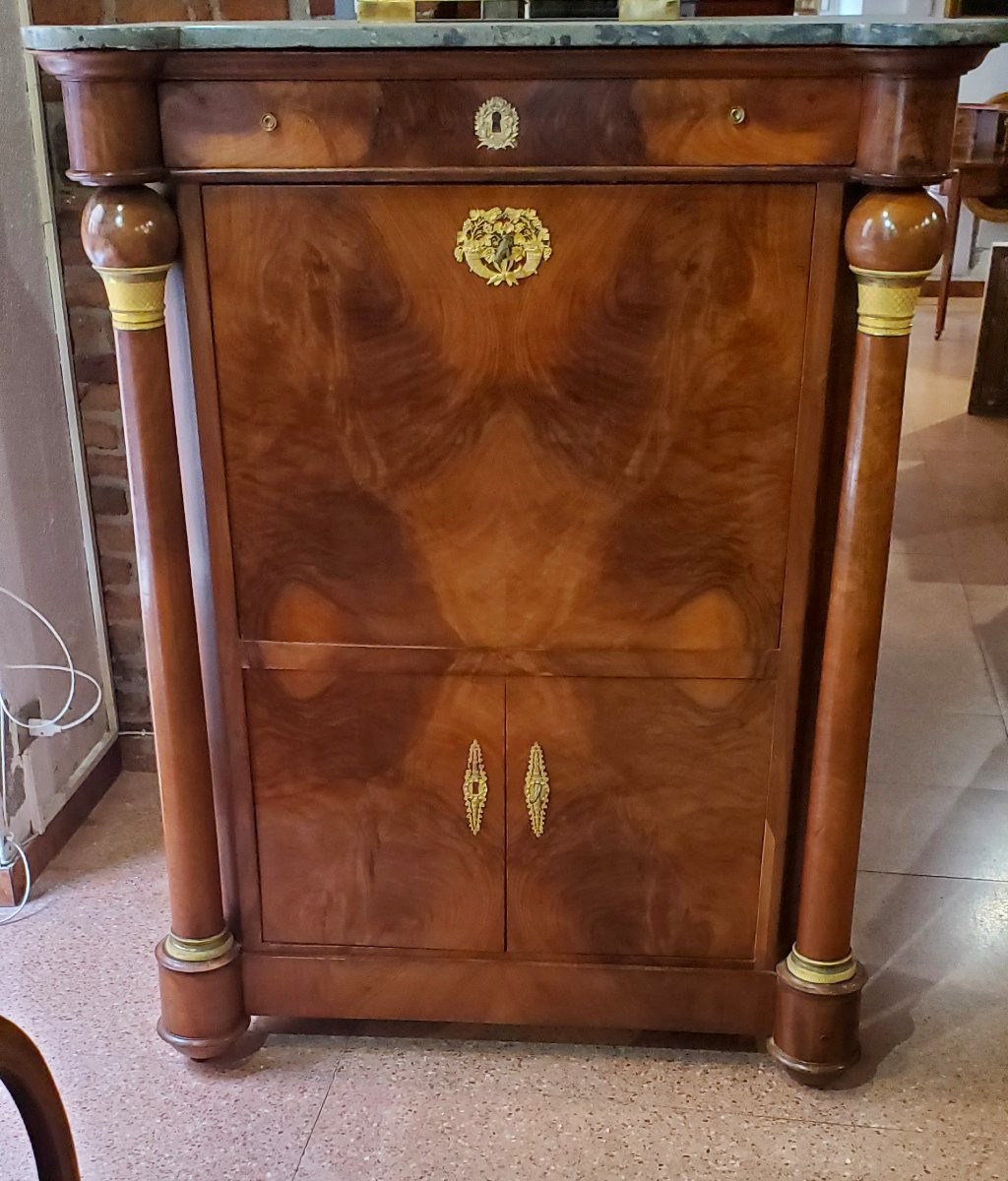 Antico Secretaire epoca primo Impero (1804 -1814) in legno di Noce con serratura tipo cassafort-photo-2