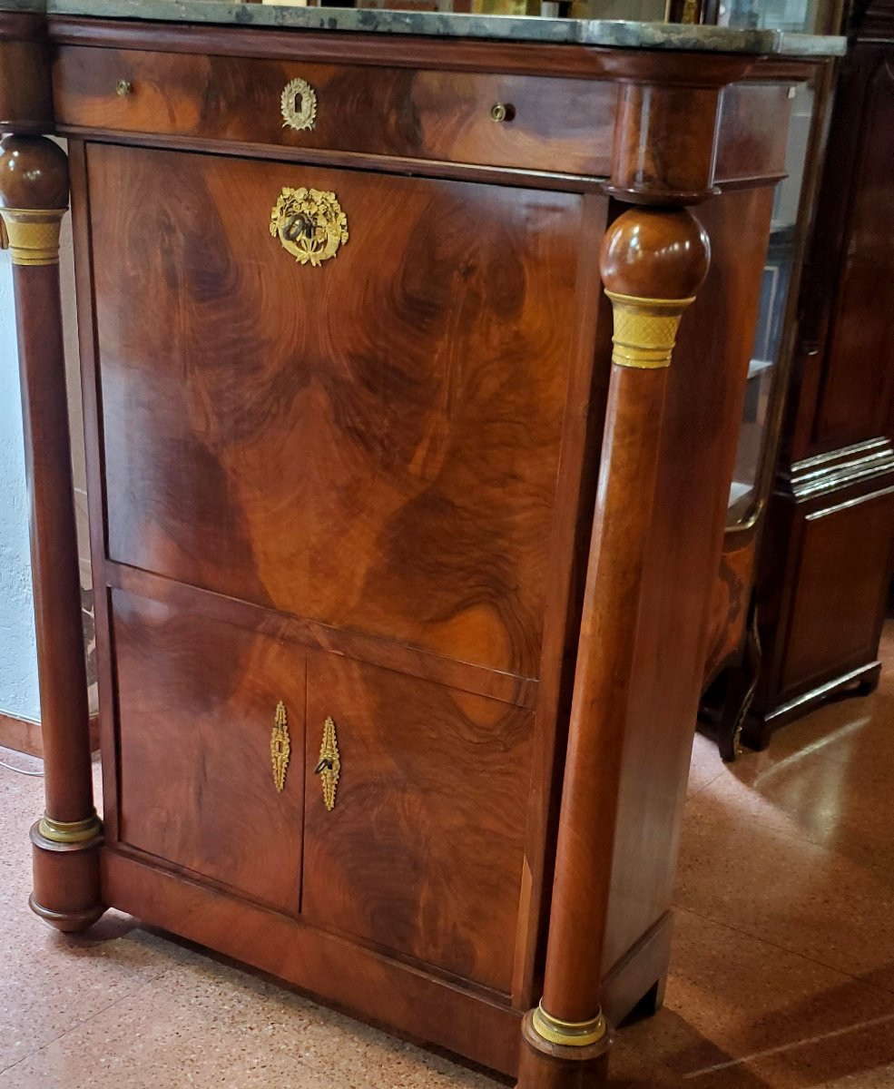 Antico Secretaire epoca primo Impero (1804 -1814) in legno di Noce con serratura tipo cassafort-photo-3
