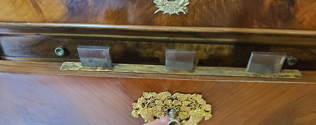 Antico Secretaire epoca primo Impero (1804 -1814) in legno di Noce con serratura tipo cassafort-photo-5