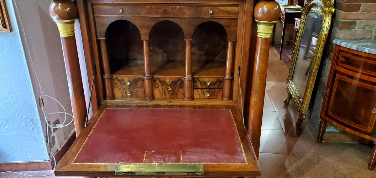 Antico Secretaire epoca primo Impero (1804 -1814) in legno di Noce con serratura tipo cassafort-photo-6