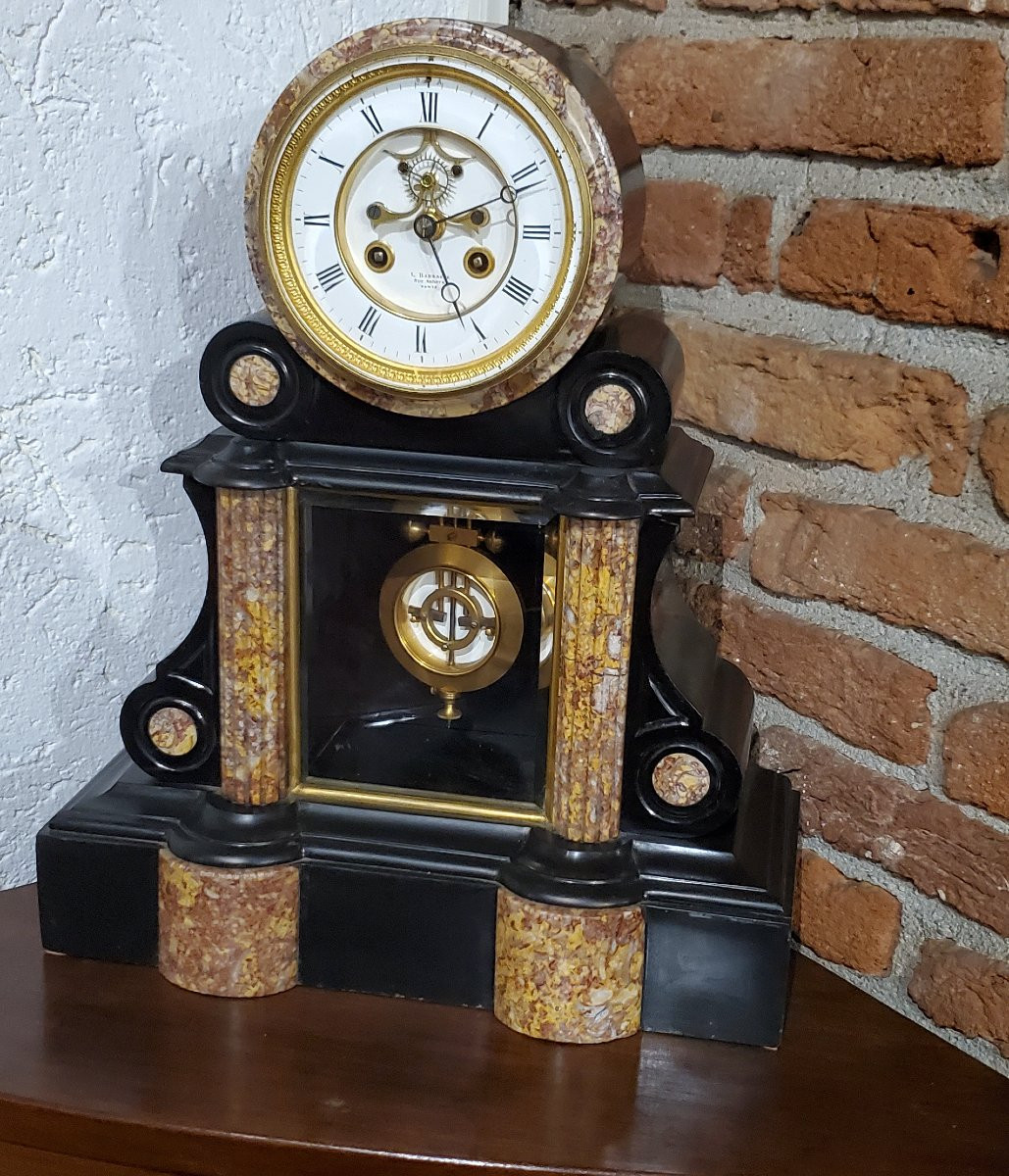 Antico Orologio interamente  in Marmi policromi  epoca fine 1800 ,quadrante smaltato -photo-2