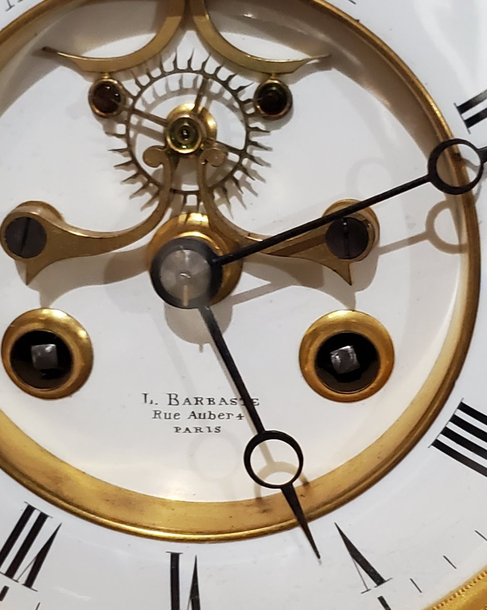 Antico Orologio interamente  in Marmi policromi  epoca fine 1800 ,quadrante smaltato -photo-3