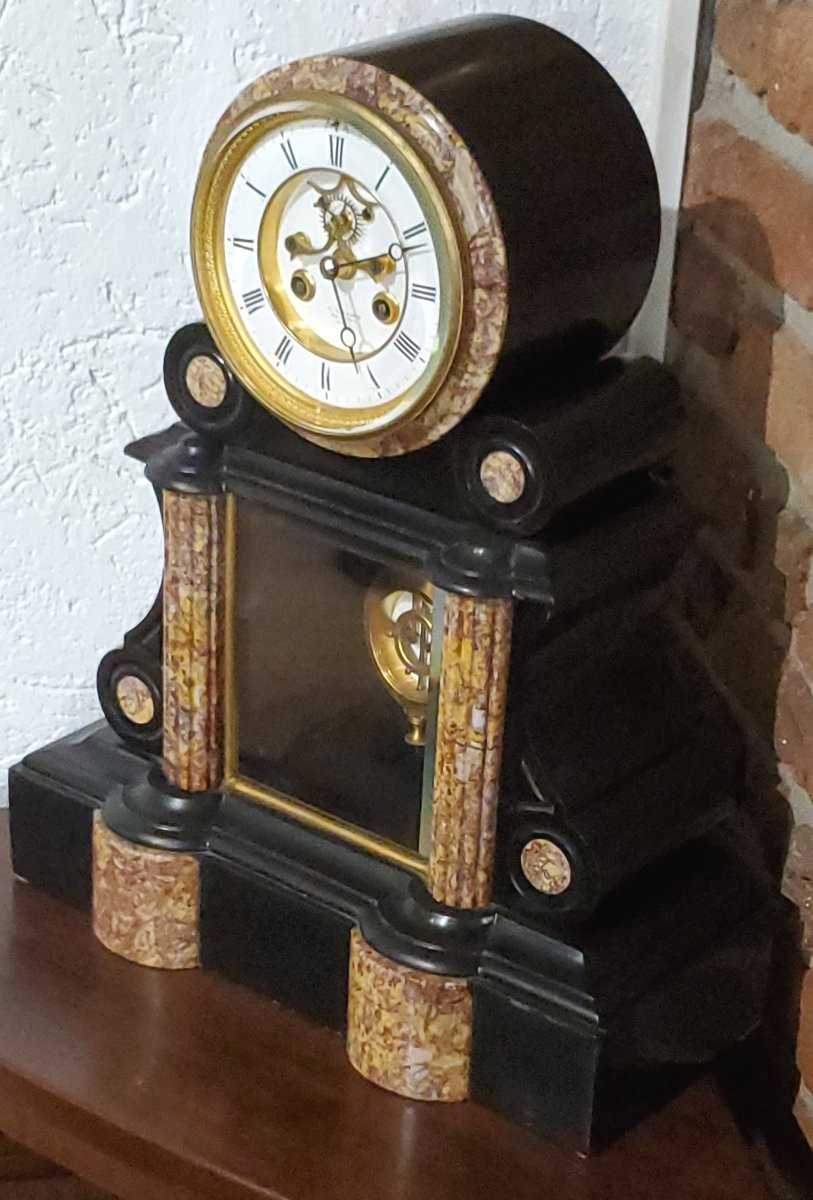 Antico Orologio interamente  in Marmi policromi  epoca fine 1800 ,quadrante smaltato -photo-4