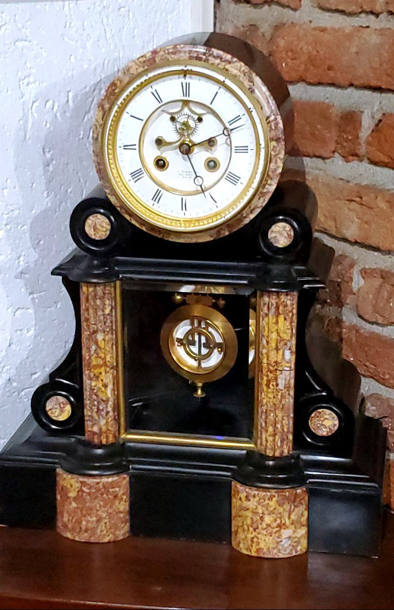Antico Orologio interamente  in Marmi policromi  epoca fine 1800 ,quadrante smaltato -photo-3