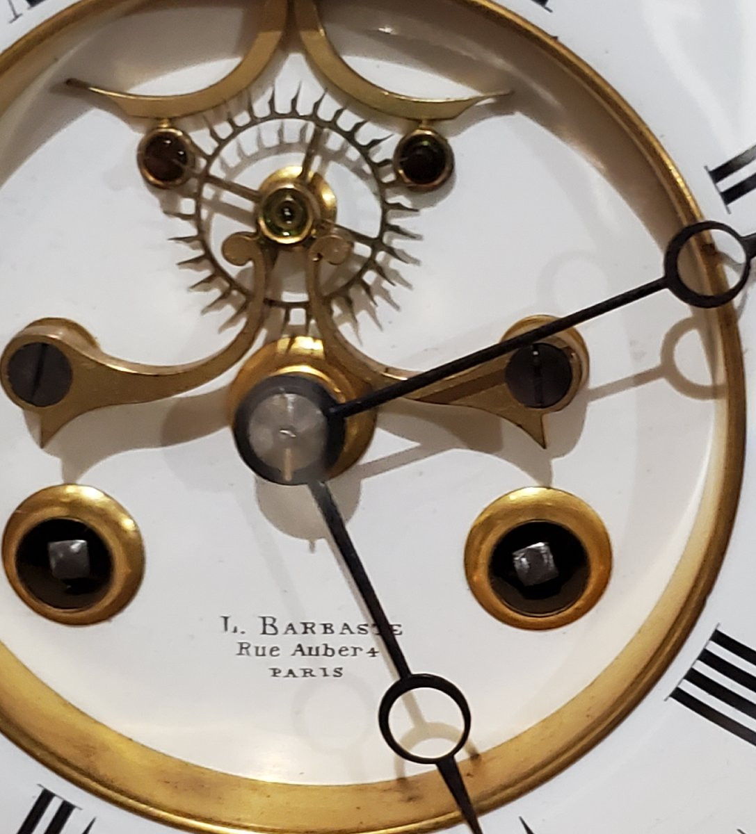 Antico Orologio interamente  in Marmi policromi  epoca fine 1800 ,quadrante smaltato -photo-4