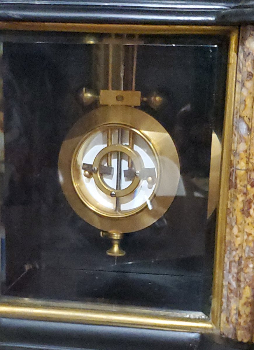 Antico Orologio interamente  in Marmi policromi  epoca fine 1800 ,quadrante smaltato -photo-5