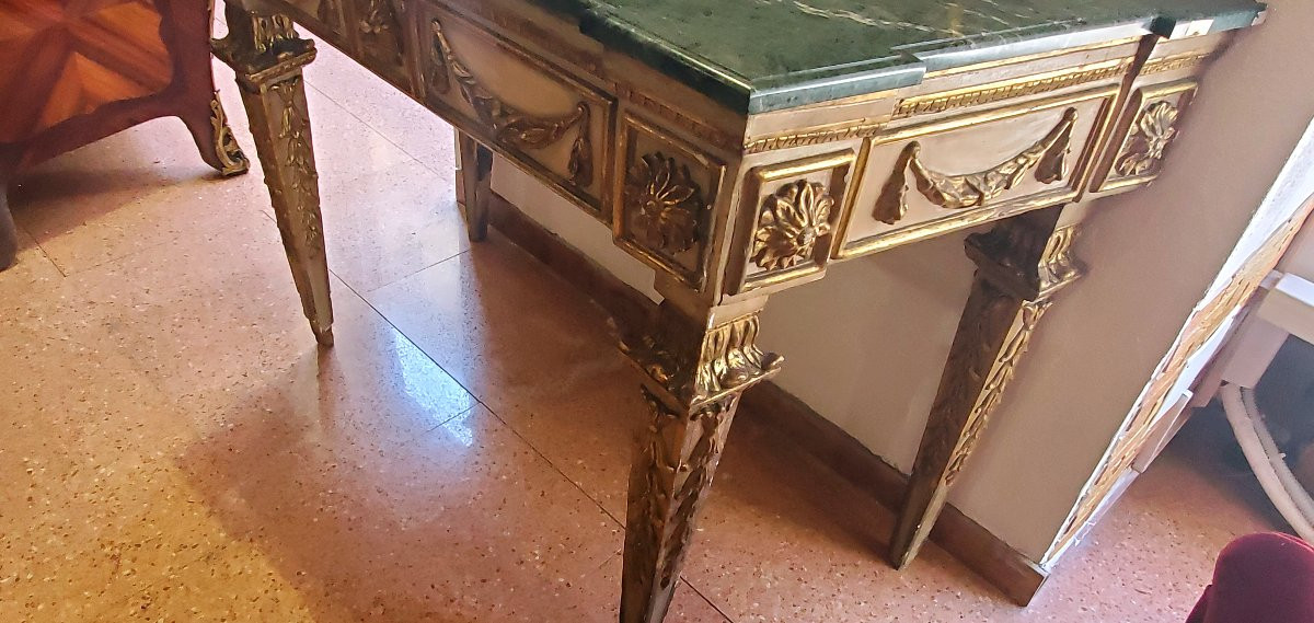 Antica Consolle a 4 gambe epoca  Luigi XVI  con specchiera in legno scolpito originale -photo-6