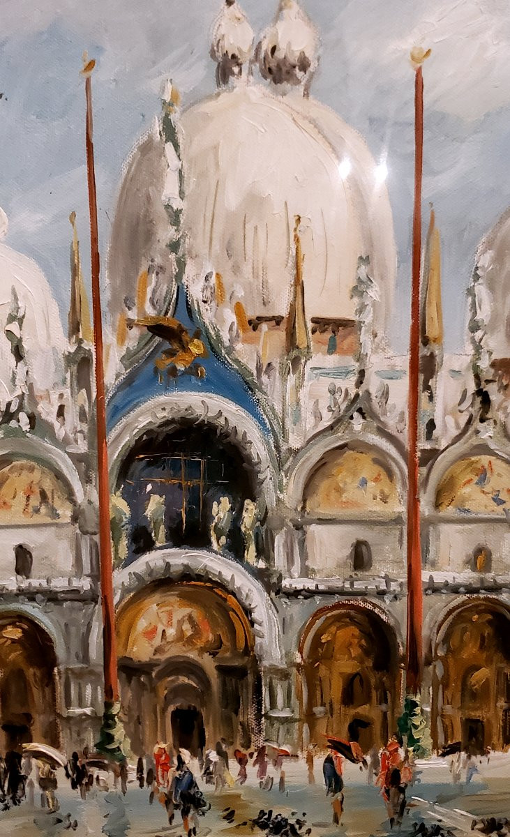 dipinto olio su tela raffigurante piazza San Marco e la basilica di San Marco -photo-3