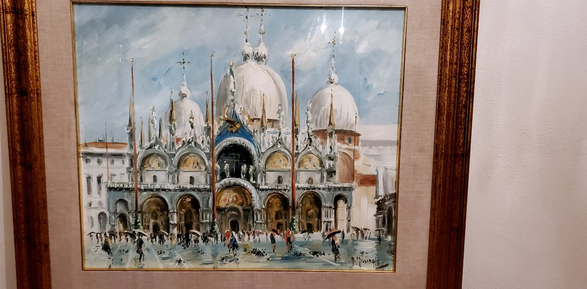 dipinto olio su tela raffigurante piazza San Marco e la basilica di San Marco -photo-4