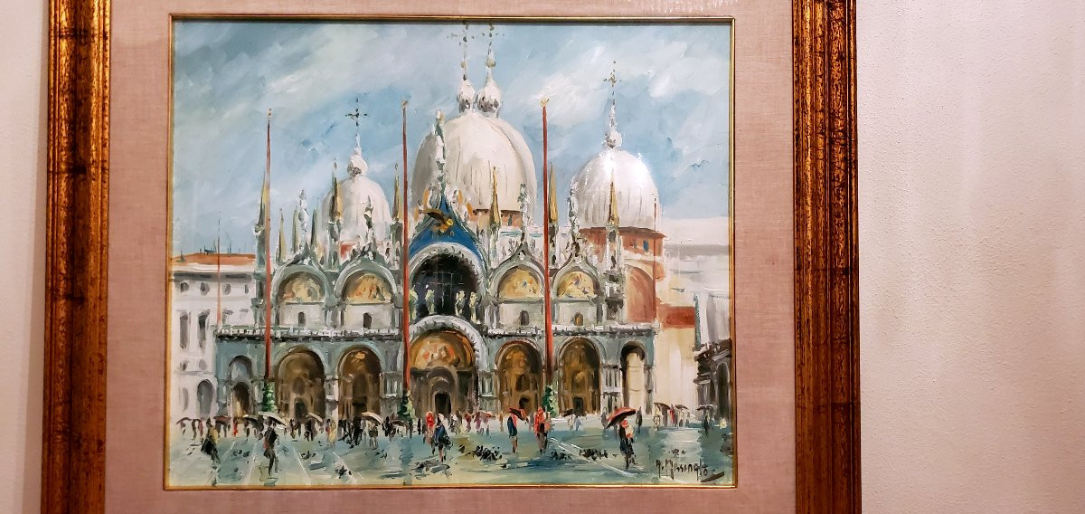 dipinto olio su tela raffigurante piazza San Marco e la basilica di San Marco -photo-1