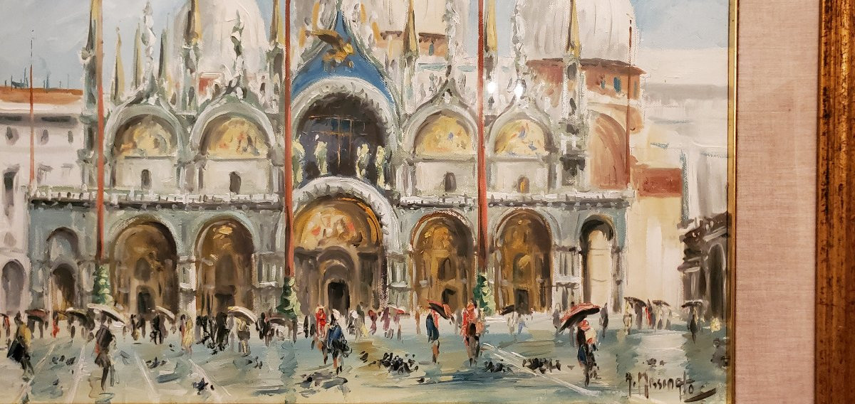 dipinto olio su tela raffigurante piazza San Marco e la basilica di San Marco -photo-2