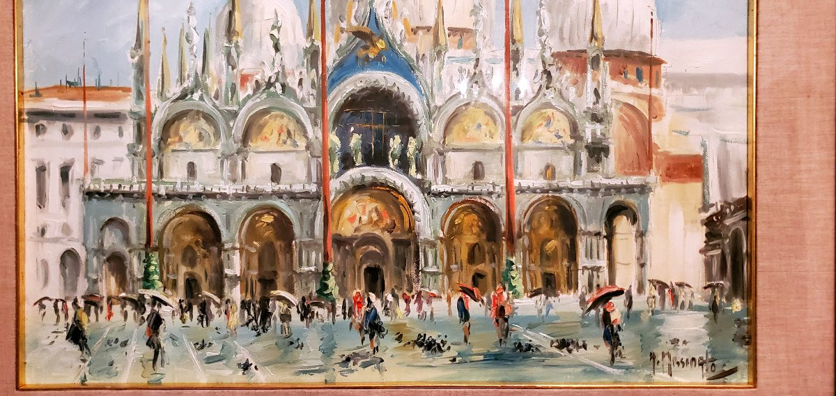 dipinto olio su tela raffigurante piazza San Marco e la basilica di San Marco -photo-4