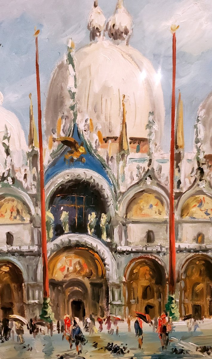 dipinto olio su tela raffigurante piazza San Marco e la basilica di San Marco -photo-5