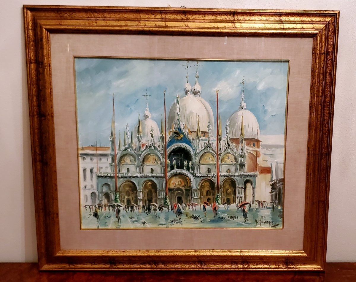 dipinto olio su tela raffigurante piazza San Marco e la basilica di San Marco -photo-6