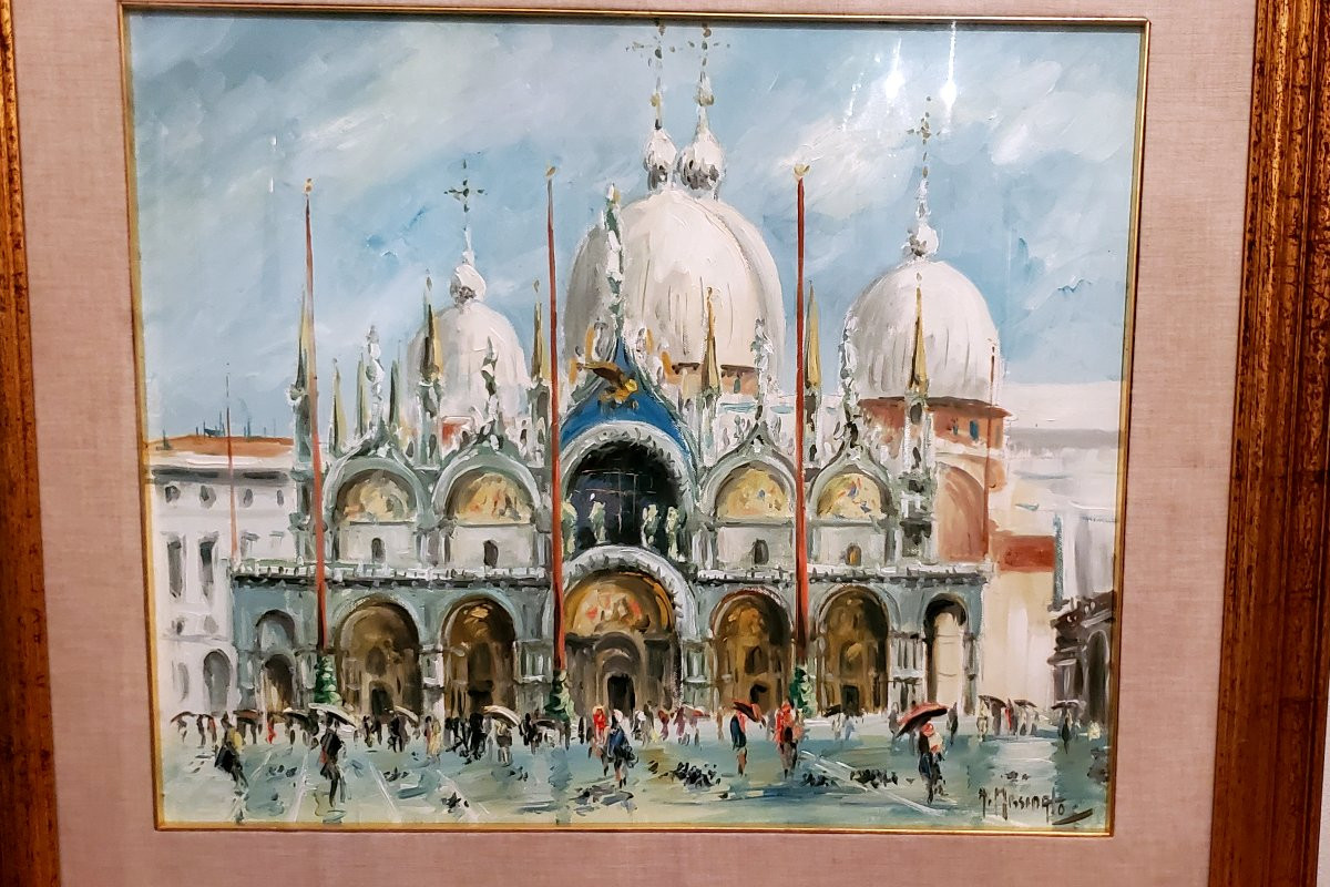 dipinto olio su tela raffigurante piazza San Marco e la basilica di San Marco -photo-7