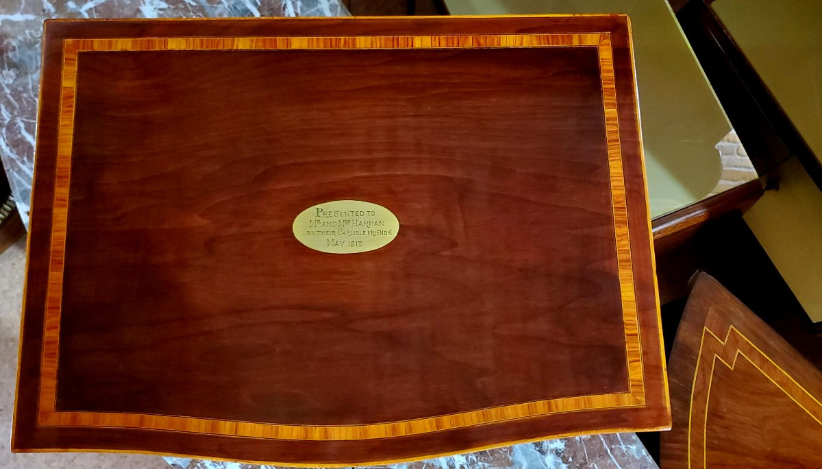 scatola in legno di mogano 48x34 cm h22 cm   ,intarsiata in legno di palissandro  rosa e bosso -photo-2