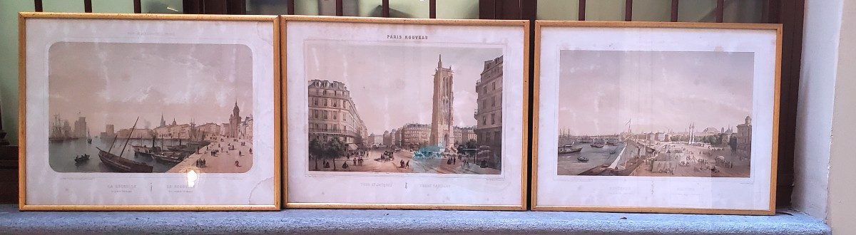 3 Antiche stampe acquerellate ,manifattura Francese 