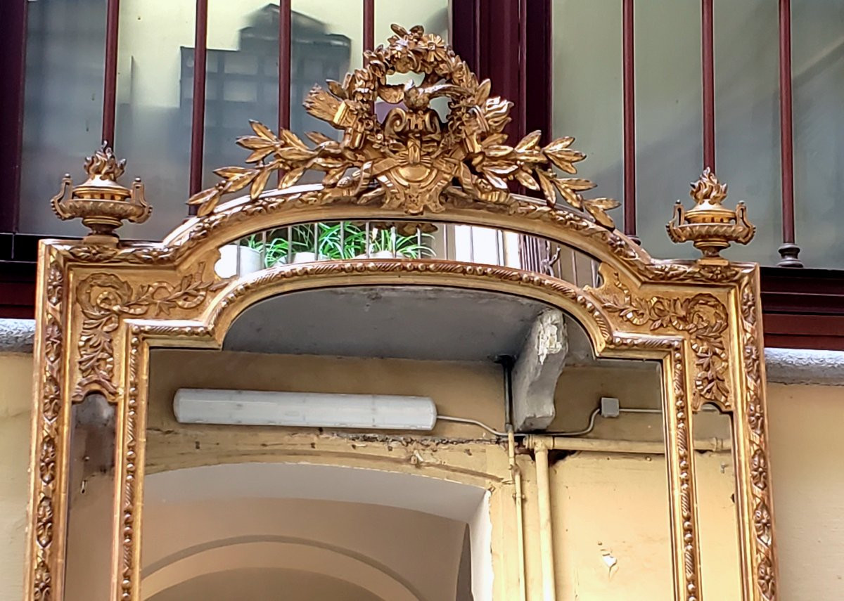 Antica specchiera Napoleone III di manifattura francese , doratura originale 18 kt -photo-4