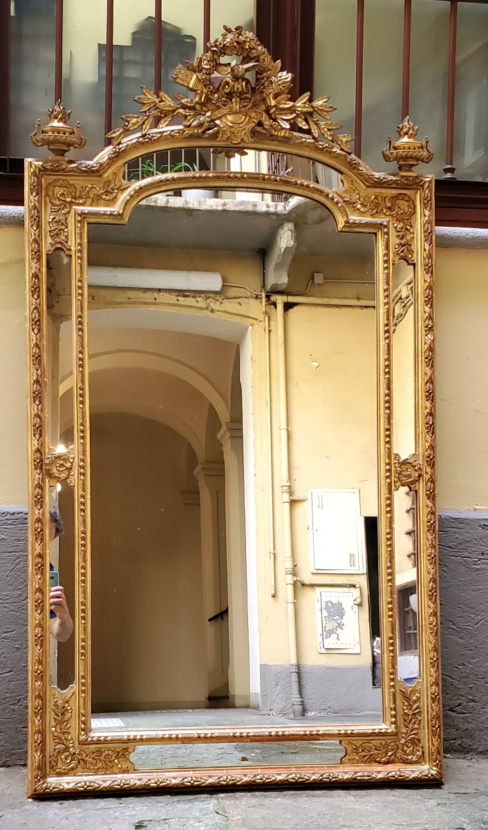 Antica specchiera Napoleone III di manifattura francese , doratura originale 18 kt -photo-4