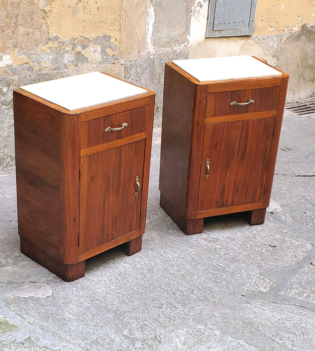 2 Comodini Art Deco in legno di noce ,di manifattutra Italiana -photo-3