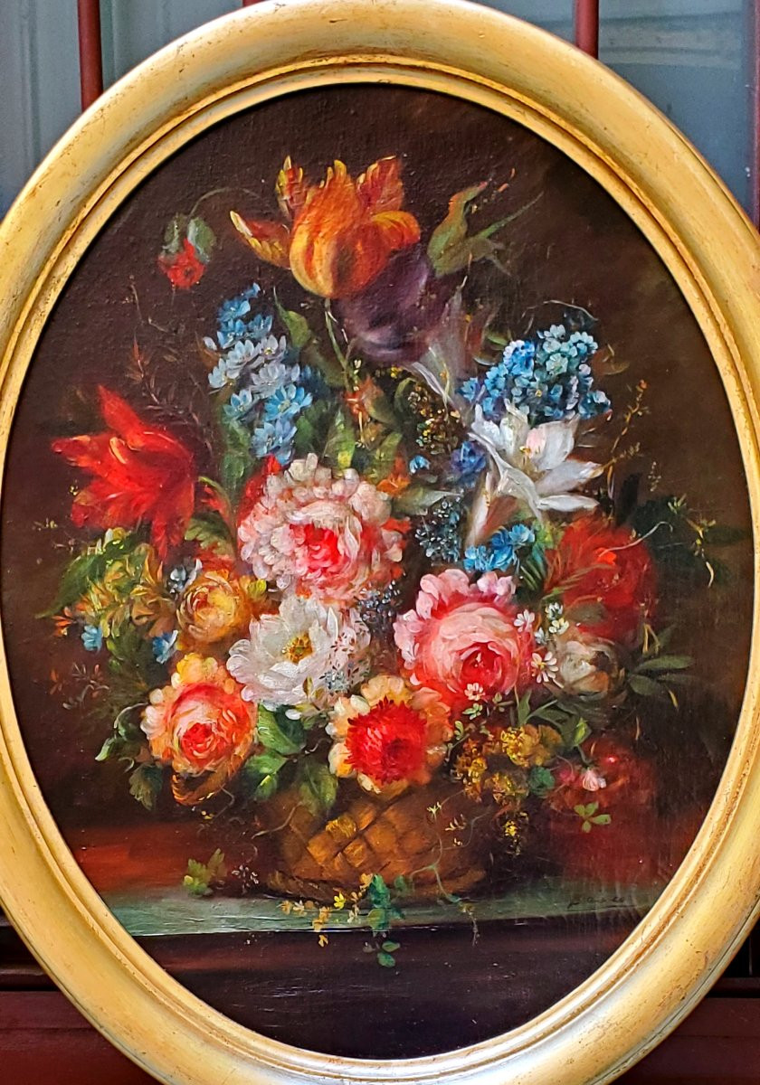 2 Dipinti olio su tela  soggetto nature morte floreali , periodo fine 1800 primi 1900 -photo-3