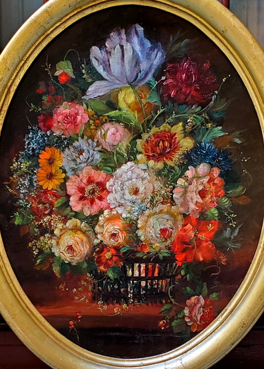 2 Dipinti olio su tela  soggetto nature morte floreali , periodo fine 1800 primi 1900 -photo-4