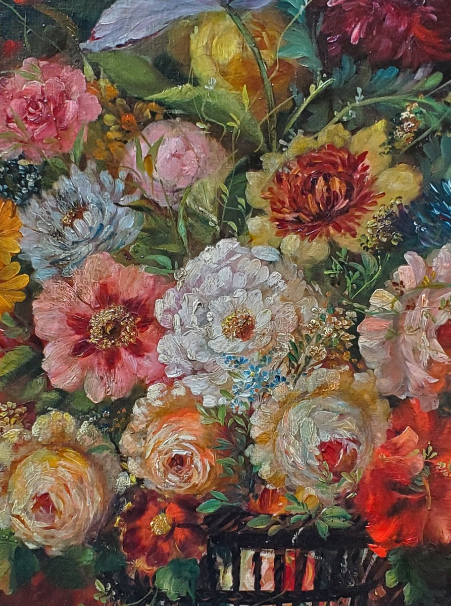 2 Dipinti olio su tela  soggetto nature morte floreali , periodo fine 1800 primi 1900 -photo-5