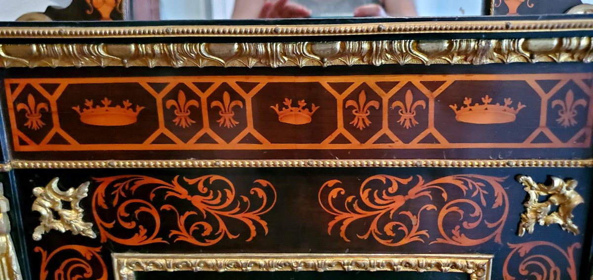  Antico Mobile Napoleone III consolle con alzata , in legno di Ebano ,manifattura Francese -photo-2