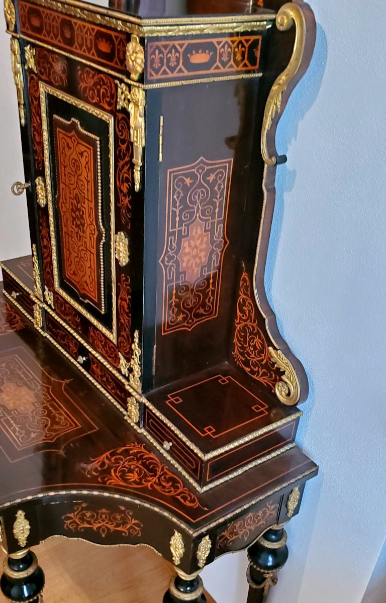  Antico Mobile Napoleone III consolle con alzata , in legno di Ebano ,manifattura Francese -photo-3