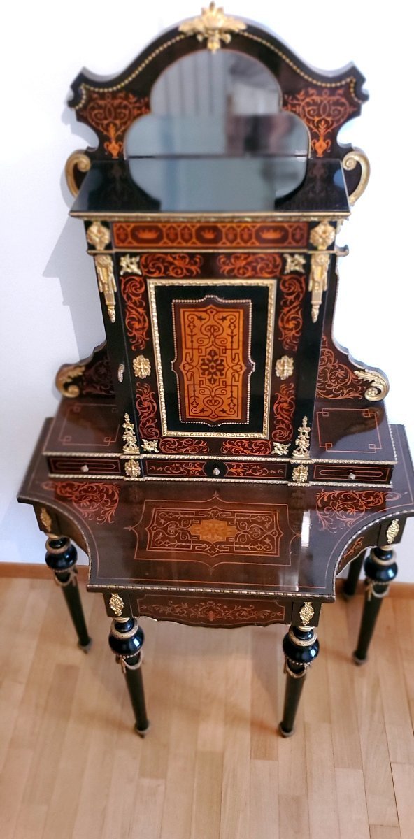  Antico Mobile Napoleone III consolle con alzata , in legno di Ebano ,manifattura Francese -photo-4