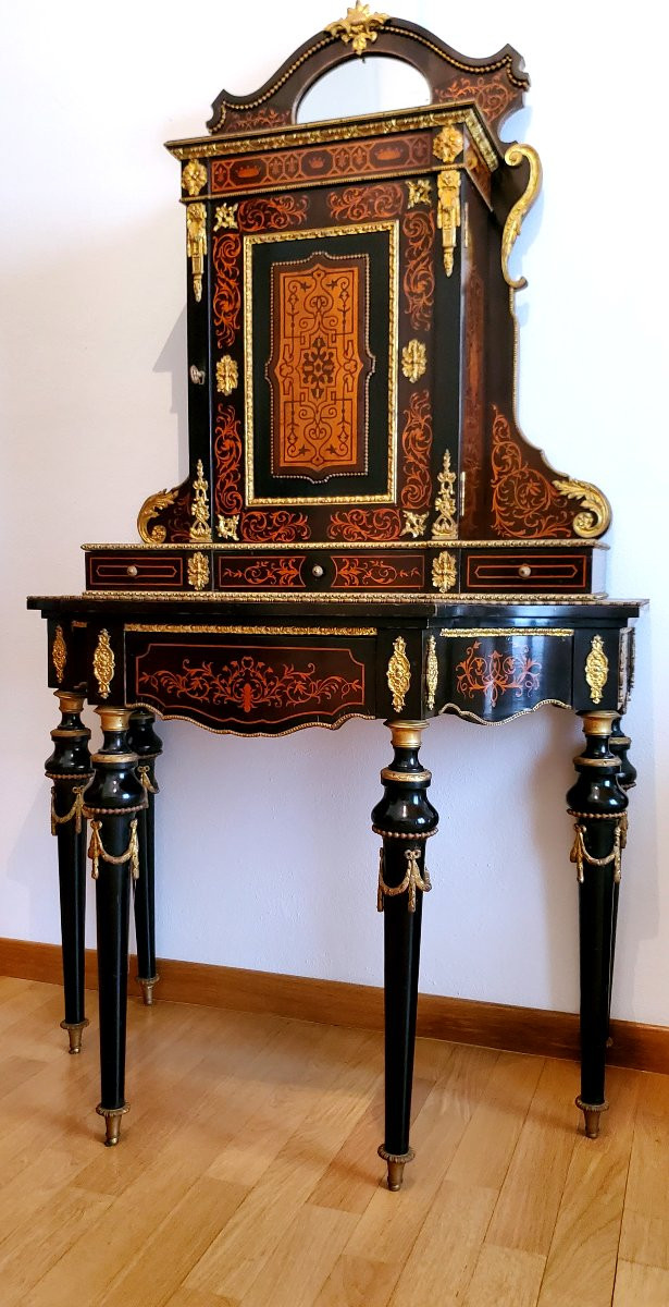 Antico Mobile Napoleone III consolle con alzata , in legno di Ebano ,manifattura Francese -photo-1