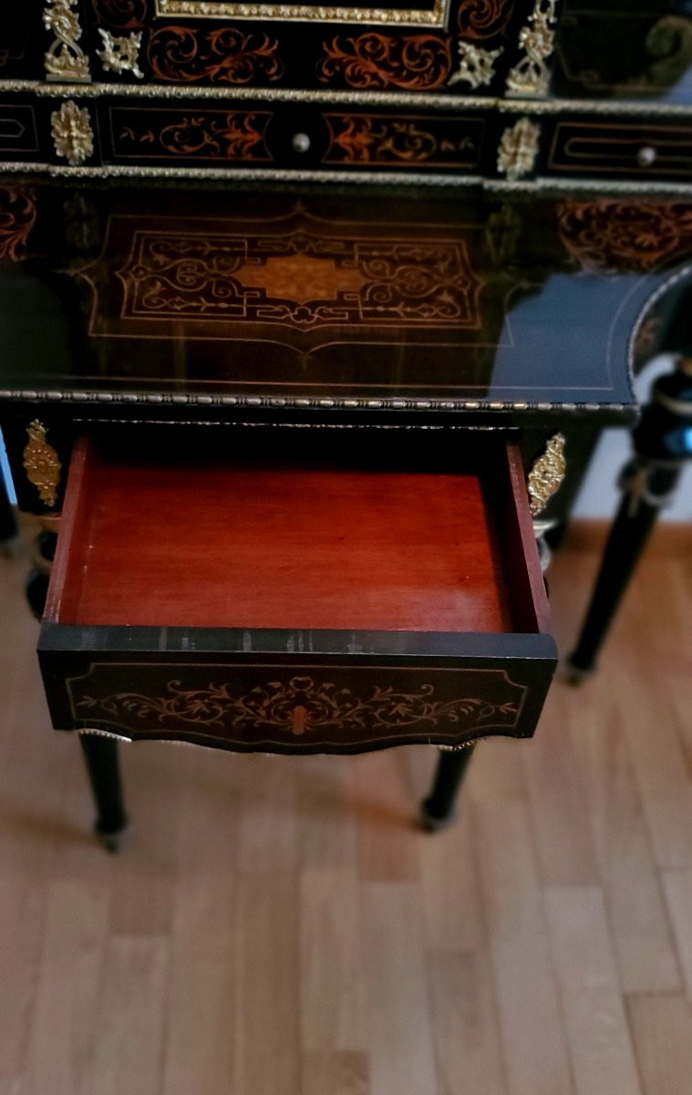  Antico Mobile Napoleone III consolle con alzata , in legno di Ebano ,manifattura Francese -photo-6