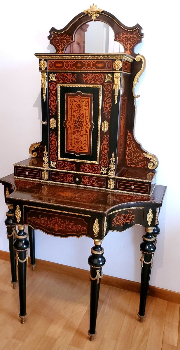  Antico Mobile Napoleone III consolle con alzata , in legno di Ebano ,manifattura Francese -photo-7