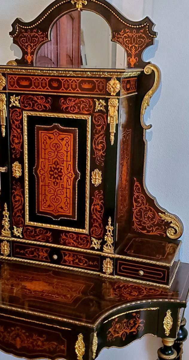 Antico Mobile Napoleone III consolle con alzata , in legno di Ebano ,manifattura Francese -photo-8