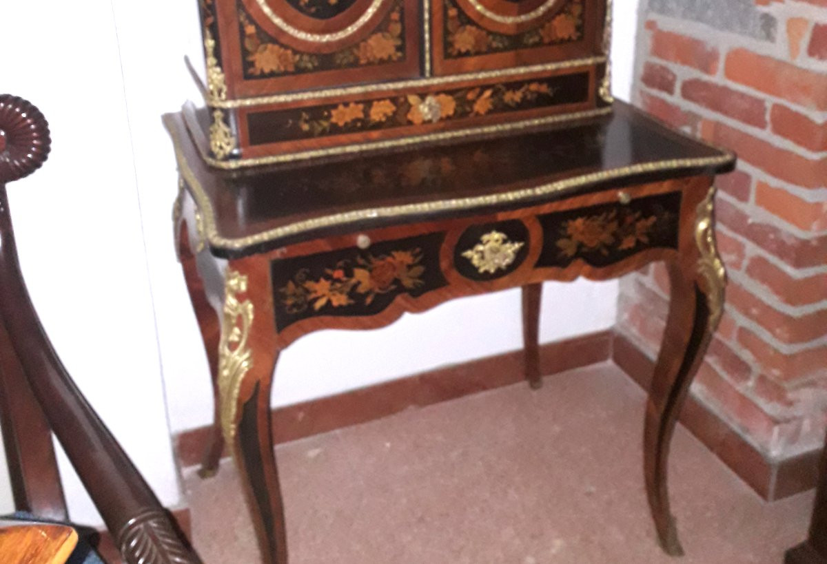 Consolle con alzata ,chiamata dai Francesi  bon Bonheur du Jour , epoca Napoleone III in ebano -photo-1