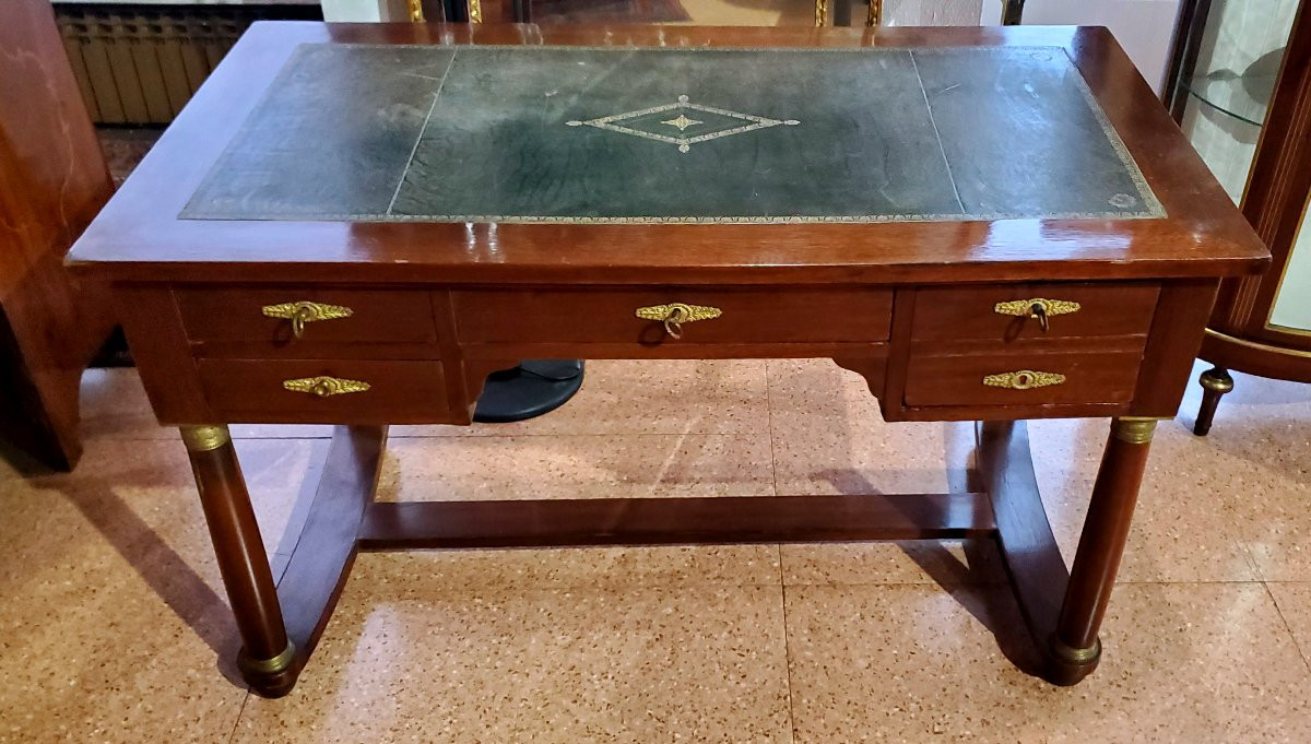 Antica scrivania Impero manifattura Francese ,in legno di mogano , interni in rovere -photo-2