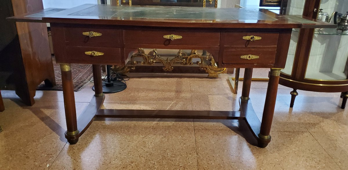 Antica scrivania Impero manifattura Francese ,in legno di mogano , interni in rovere -photo-3