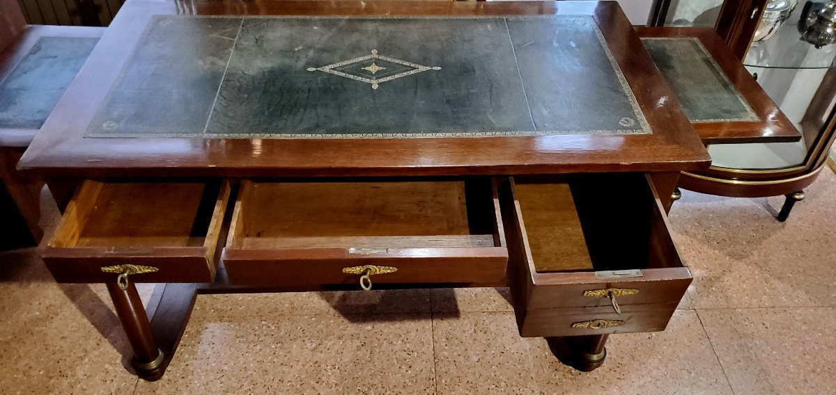 Antica scrivania Impero manifattura Francese ,in legno di mogano , interni in rovere -photo-4