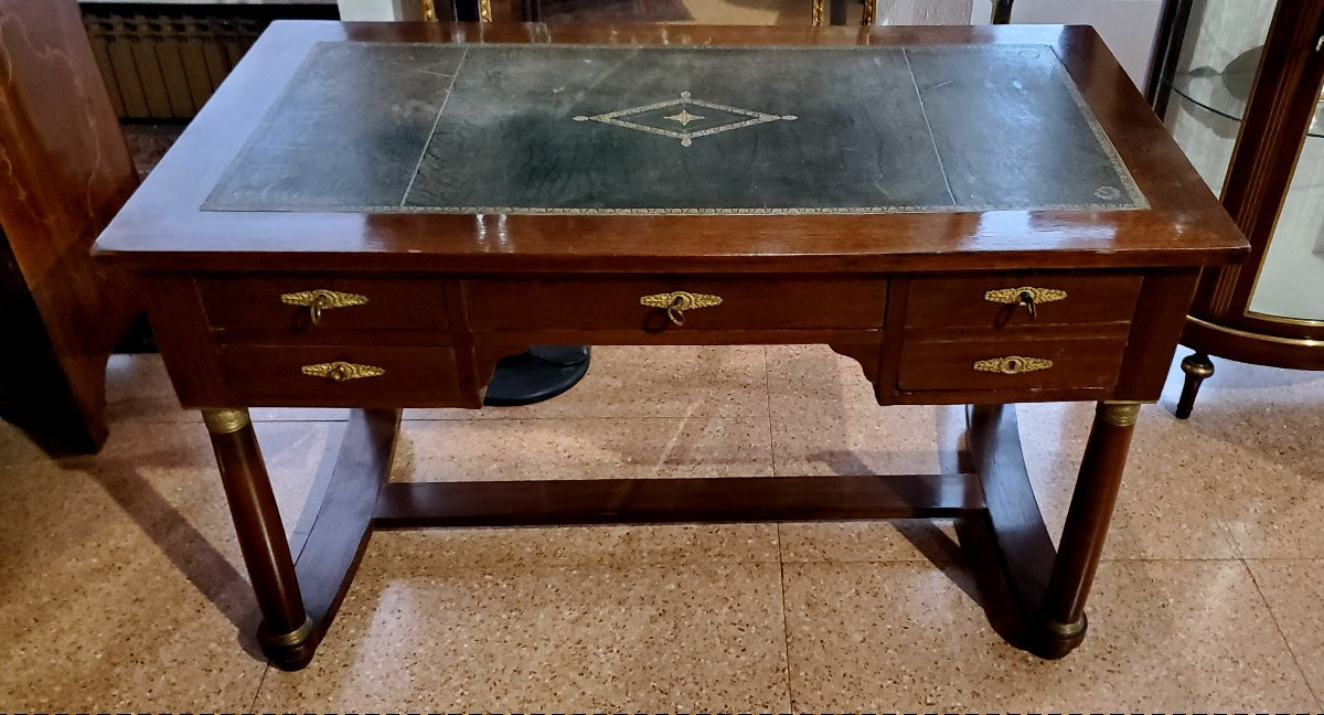Antica scrivania Impero manifattura Francese ,in legno di mogano , interni in rovere -photo-1