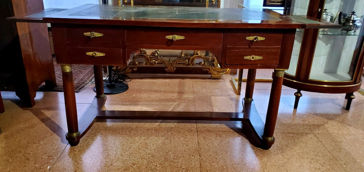 Antica scrivania Impero manifattura Francese ,in legno di mogano , interni in rovere -photo-3