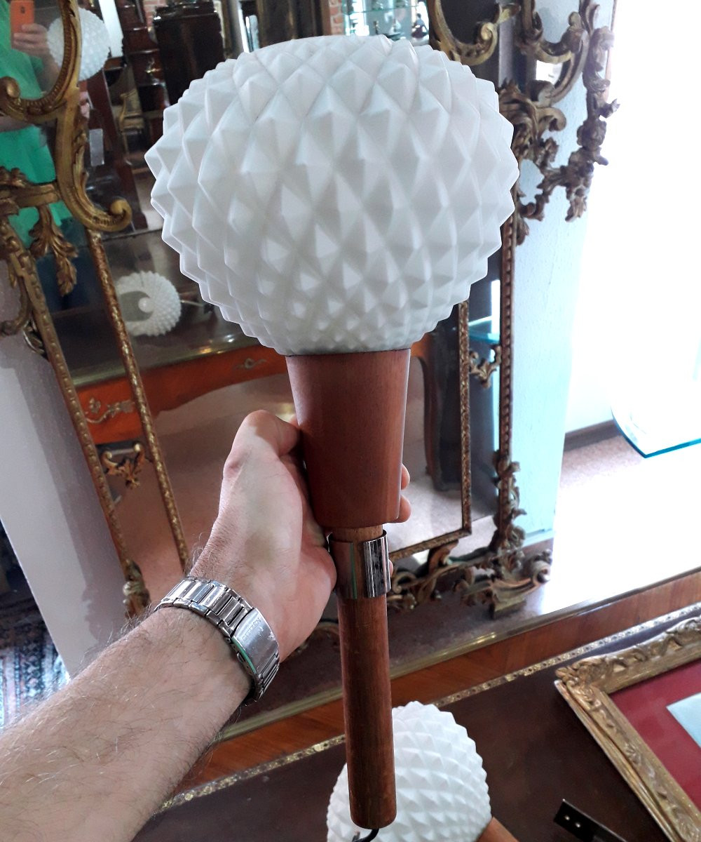 2 Applique Art Deco in vetro e legno , a forma di torciera .-photo-2