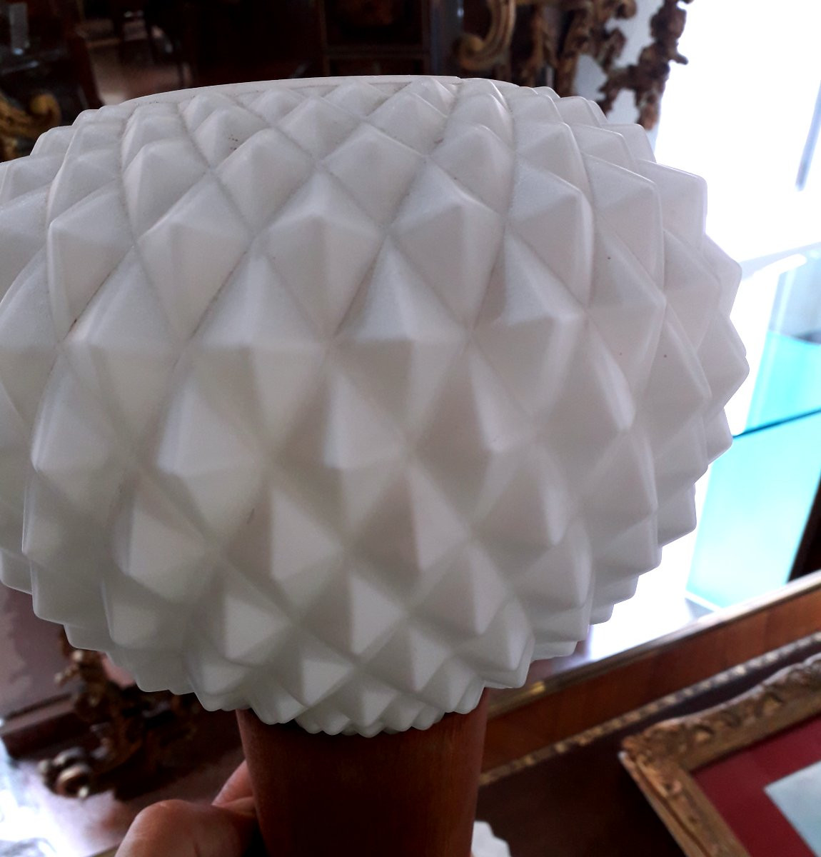 2 Applique Art Deco in vetro e legno , a forma di torciera .-photo-3