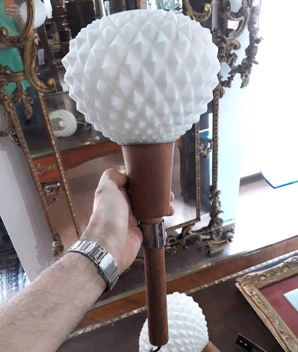 2 Applique Art Deco in vetro e legno , a forma di torciera .-photo-2