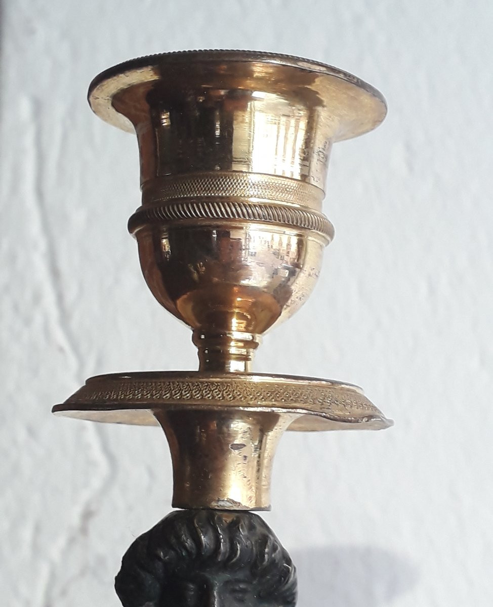 2 candelieri Impero in bronzo naturale e bronzo dorato 18 kt -photo-3