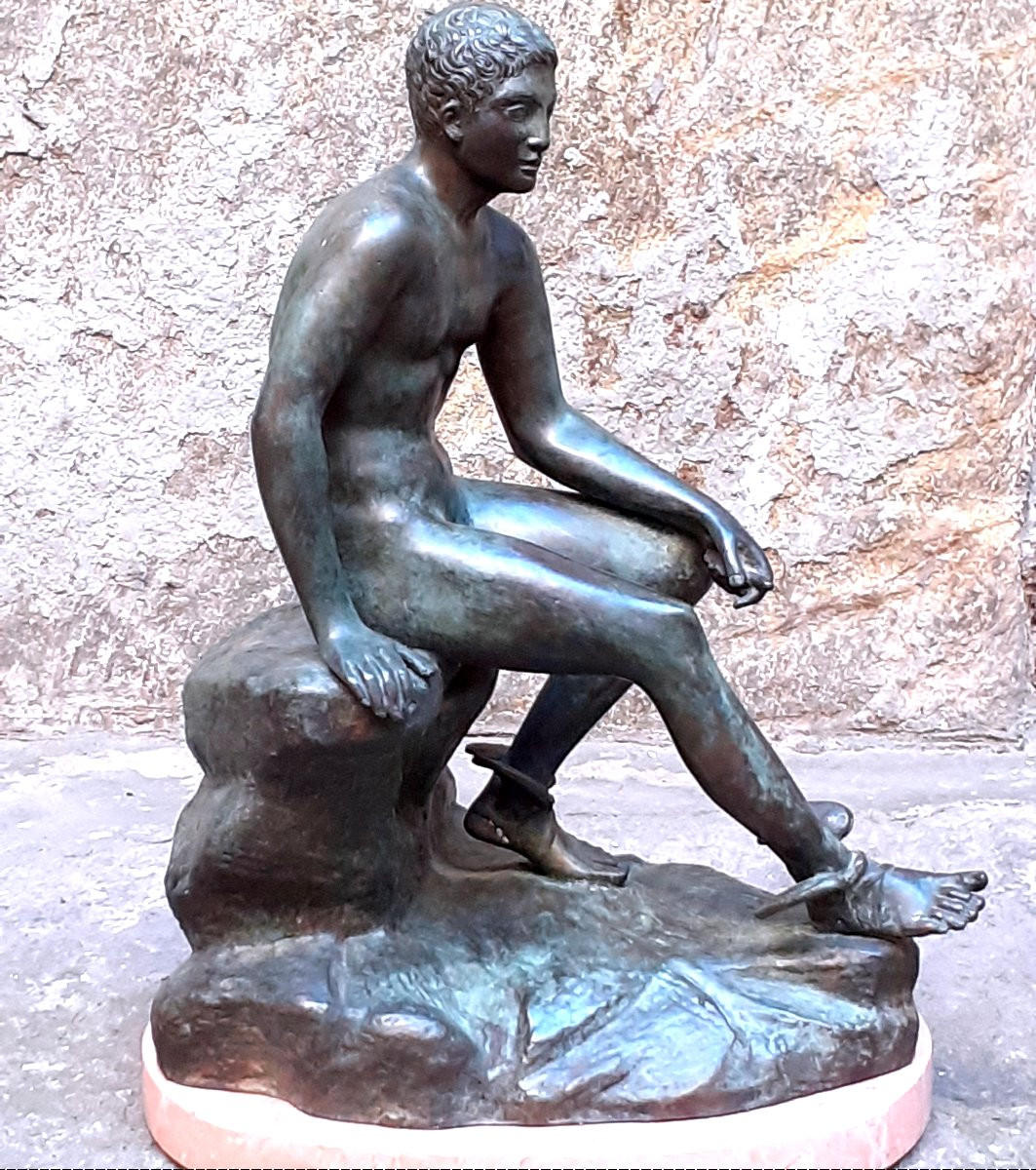 Scultura in bronzo raffigurante Mercurio seduto (messaggero degli dei, figlio di Giove) -photo-3